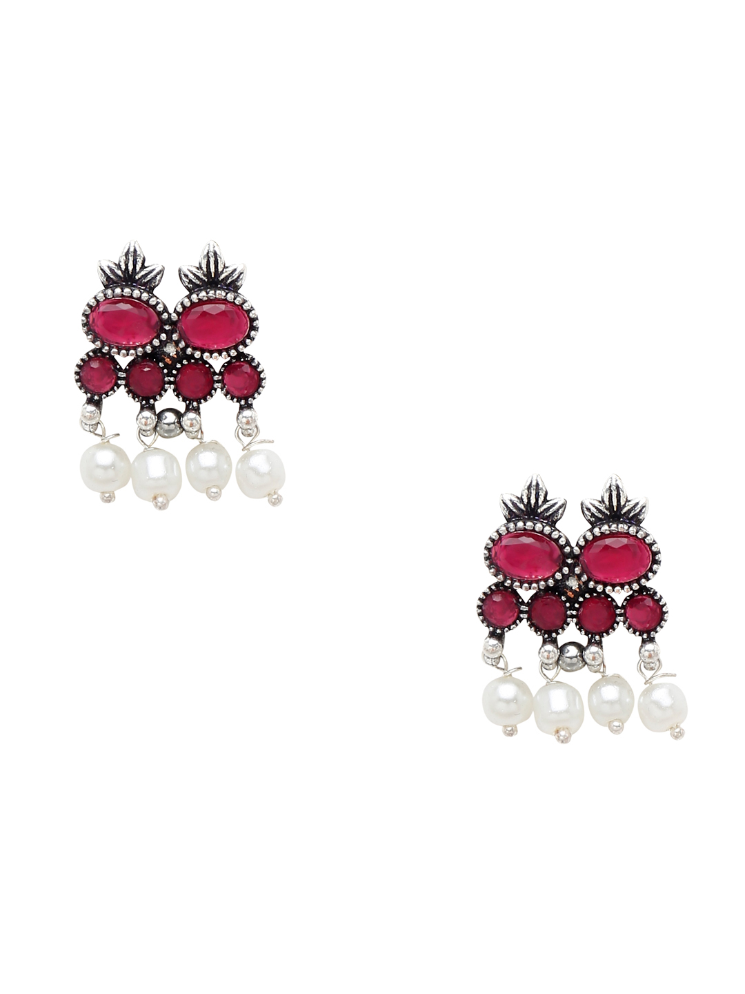 YouBella Jewellery Oxidised Silver Necklace Jewellery Set with Earrings for Girls and Women (Red) (YBNK_50524)